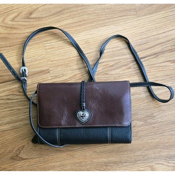 Brighton Leather Crossbody Mini Bag Black and Brown Wallet - Picture 7 of 14